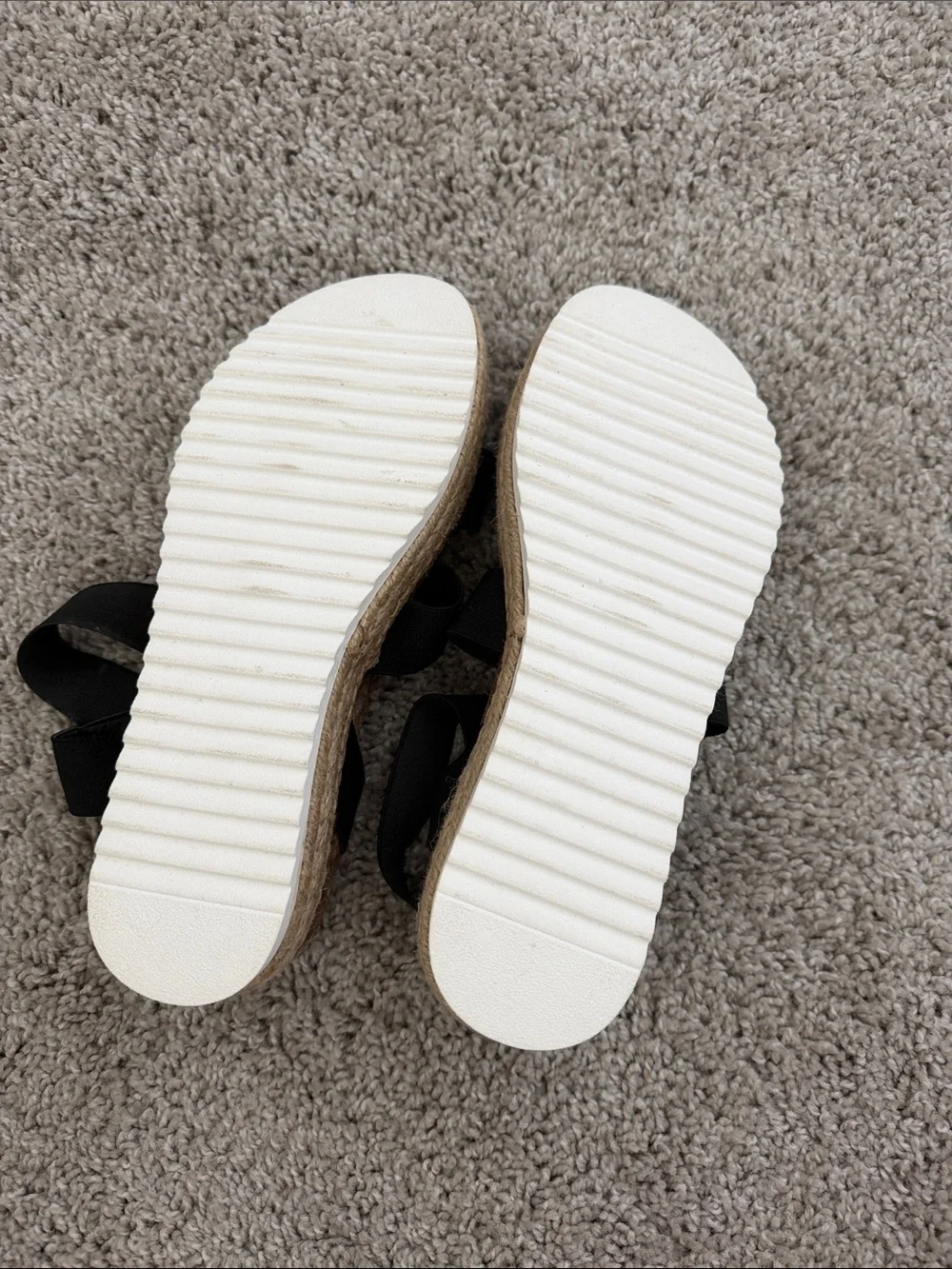 Steve Madden Black and Tan Espadrille Platform Sandals with Ankle Straps